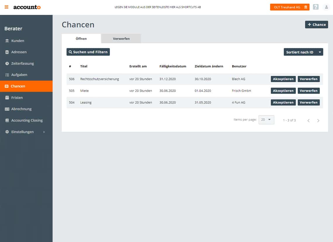 Screenshot Accounto-App Feature Chancen und Risiken Management