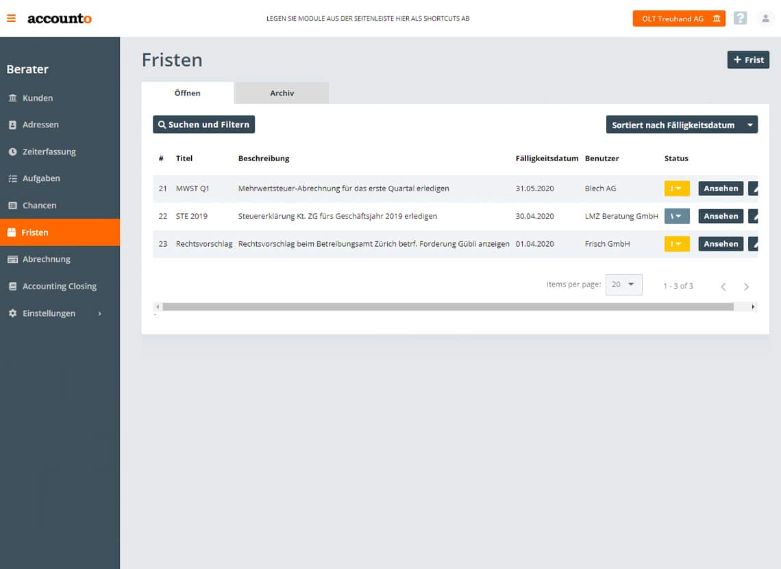 Screenshot Accounto-App Feature Fristenmanagement