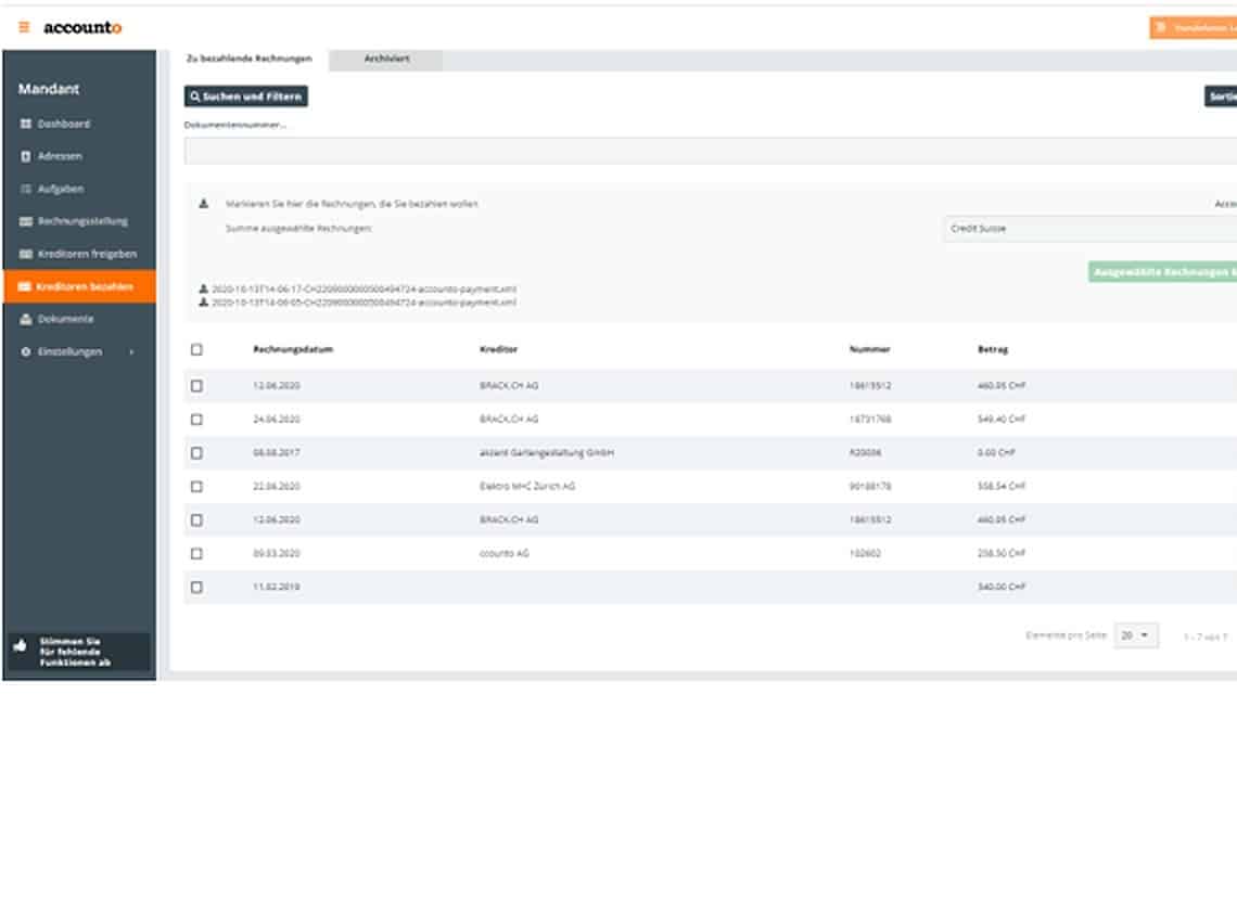 Screenshot Accounto-App Feature Zahlung