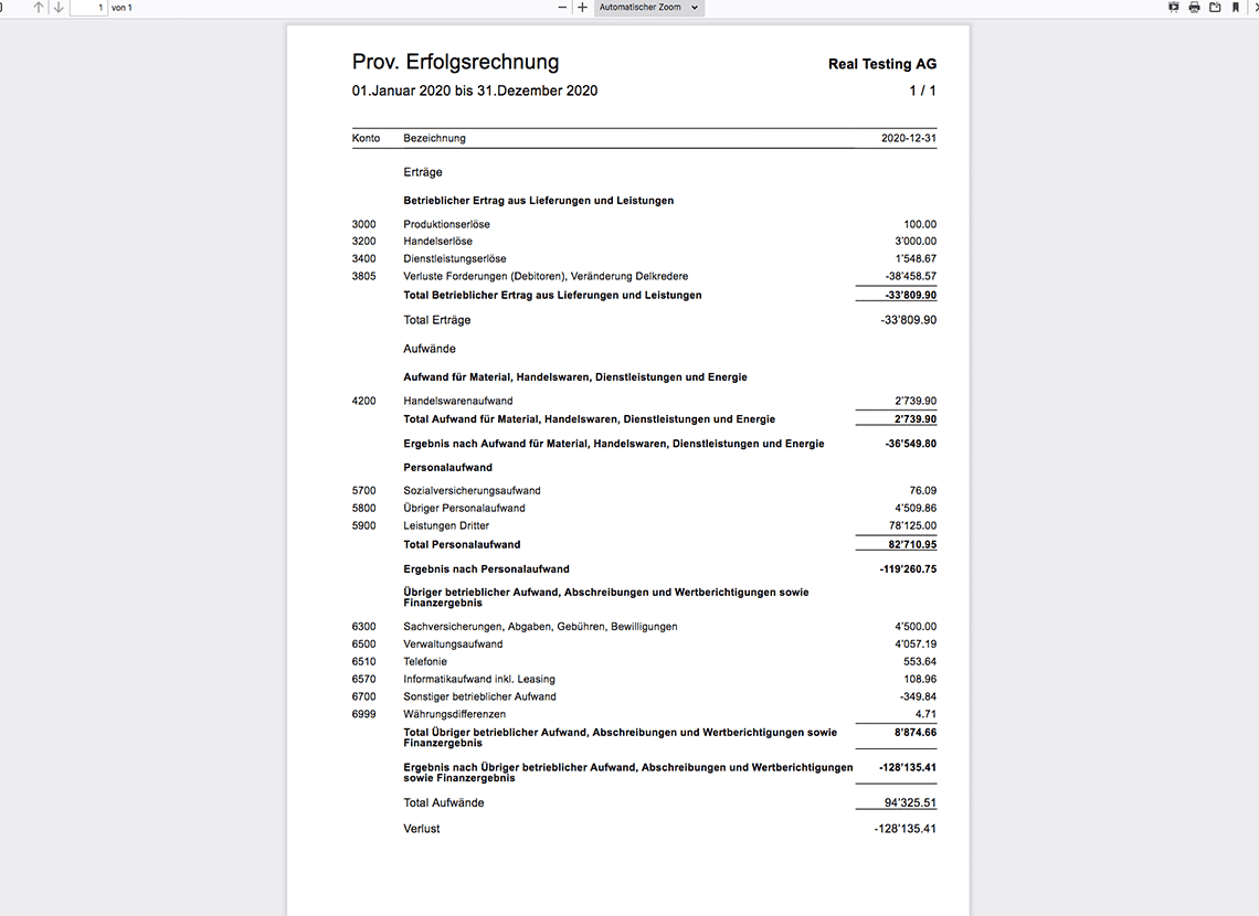 L’extrait de la plateforme Accounto représente une possibilité d’analyse: le compte de résultat.